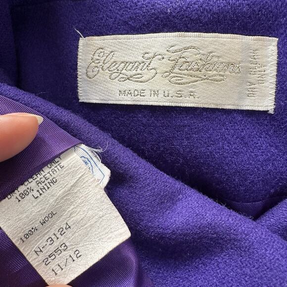 VTG Womens Purple Overcoat Wool Long Winter Trench Large Preppy Old Money ILGWU - Picture 13 of 14